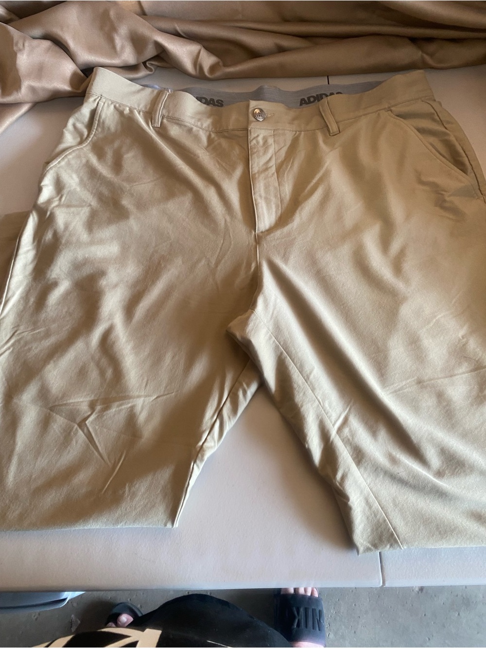 adidas Men’s Beige Flat-Front Performance Pants